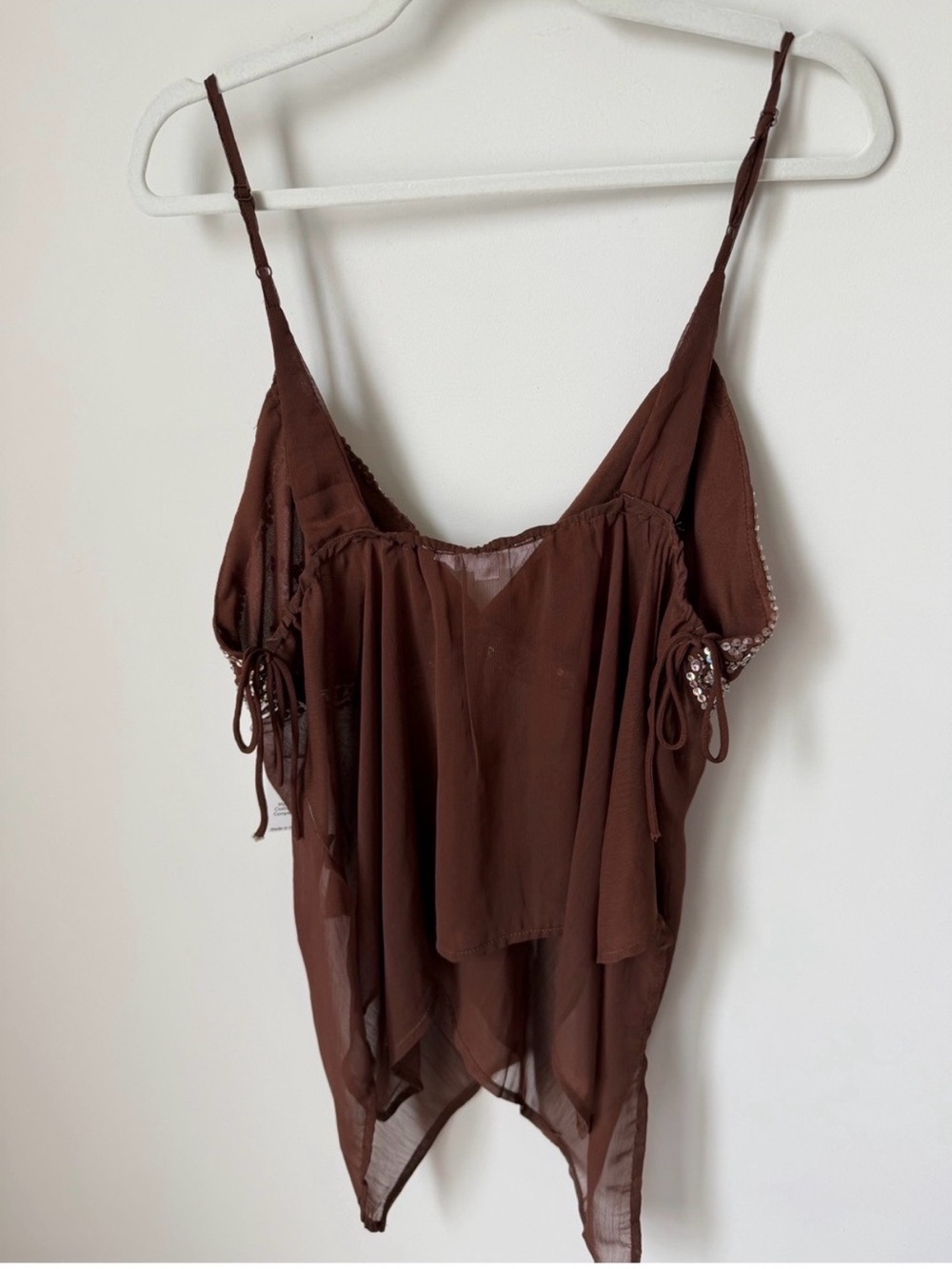 Live 4 Truth Vintage Brown Spaghetti Strap Sequin Embellished Women's Top - Picture 6 of 6